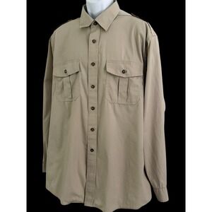 LL BEAN Men Shirt‎ Button XL Poplin Field Safari Cement LS Button 100% Cotton